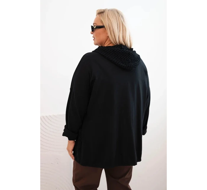 Dámská mikina Plus Size bavlněná oversize s dlouhým rukávem černá