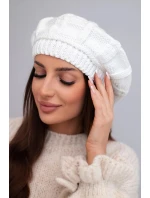 Dámska zimná vlnená čiapka baretka K414 biela