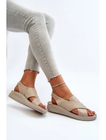 Zazoo 40392 Skórzane Sandały Damskie Beżowe