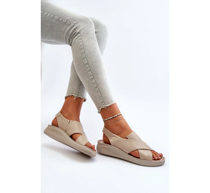 Zazoo 40392 Skórzane Sandały Damskie Beżowe