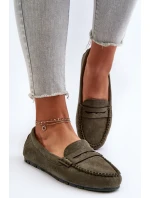 Klasyczne Mokasyny Damskie Zamszowe Ciemnozielone Glimris