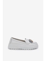 Skórzane Mokasyny Damskie Z Frędzlami Na Platformie I Koturnie Białe Eleazetta Skórzane Mokasyny Damskie Z Frędzlami Na Platformie I Koturnie Białe Eleazetta