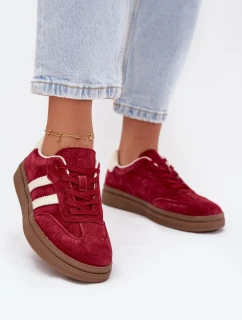 Sneakersy Damskie Zamszowe Na Platformie Bordowe Sylviona