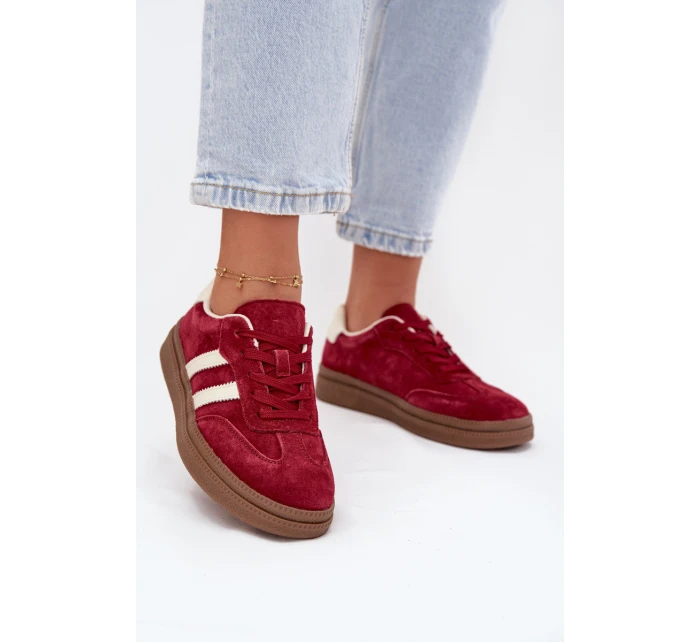 Sneakersy Damskie Zamszowe Na Platformie Bordowe Sylviona