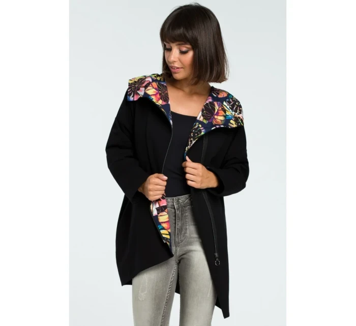 B091 Mikina s kapucňou Oversized na zips - čierna