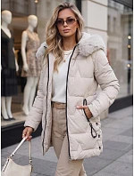Dámska zimná prešívaná bunda s kapucňou, svetlo béžová, FashionStreet TY5737
