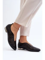 Zazoo 2883 Ażurowe Baleriny Ze Skóry Naturalnej Czarne