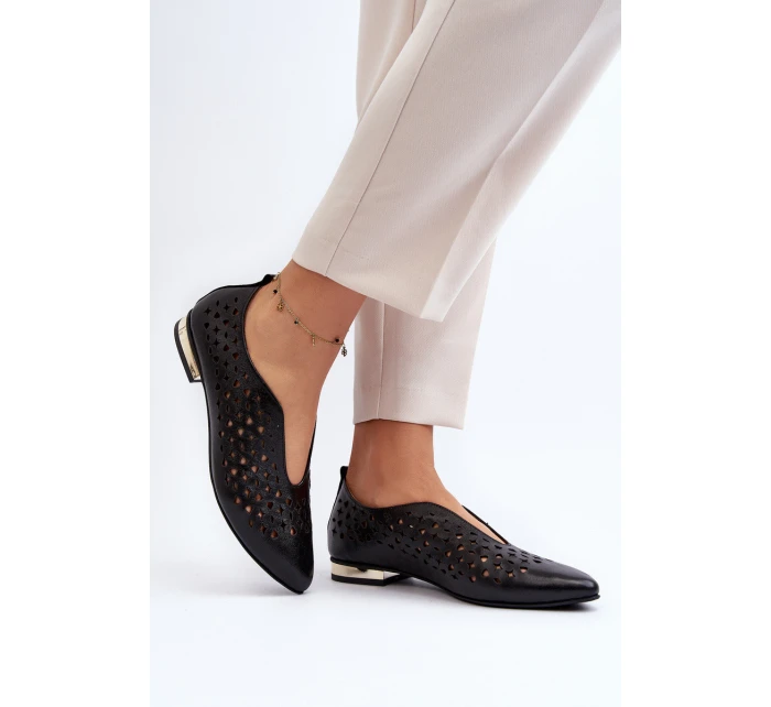 Zazoo 2883 Ażurowe Baleriny Ze Skóry Naturalnej Czarne