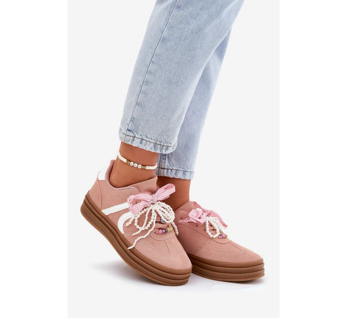 Dámské Tenisky Na Platformě S Ozdobami Růžové model 21688410 - Boto Dámské Tenisky Na Platformě S Ozdobami Růžové model 21688410 - Boto