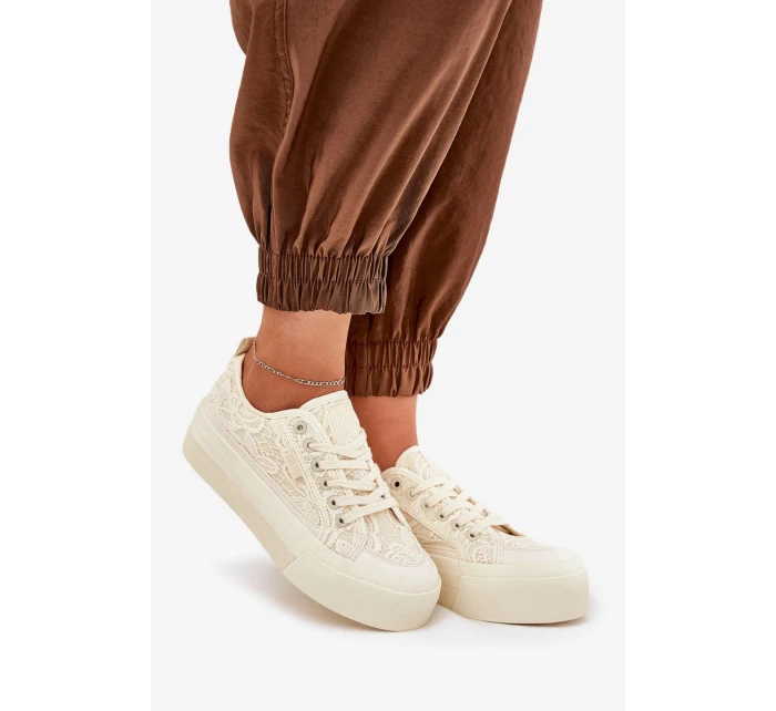 Dámské krajkové tenisky Big Star – béžové