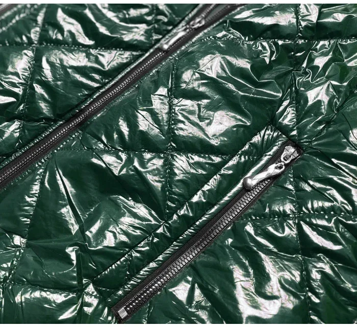 Lesklá dámská bunda v lahvově zelené barvě model 15826810 - S'WEST Lesklá dámská bunda v lahvově zelené barvě model 15826810 - S'WEST