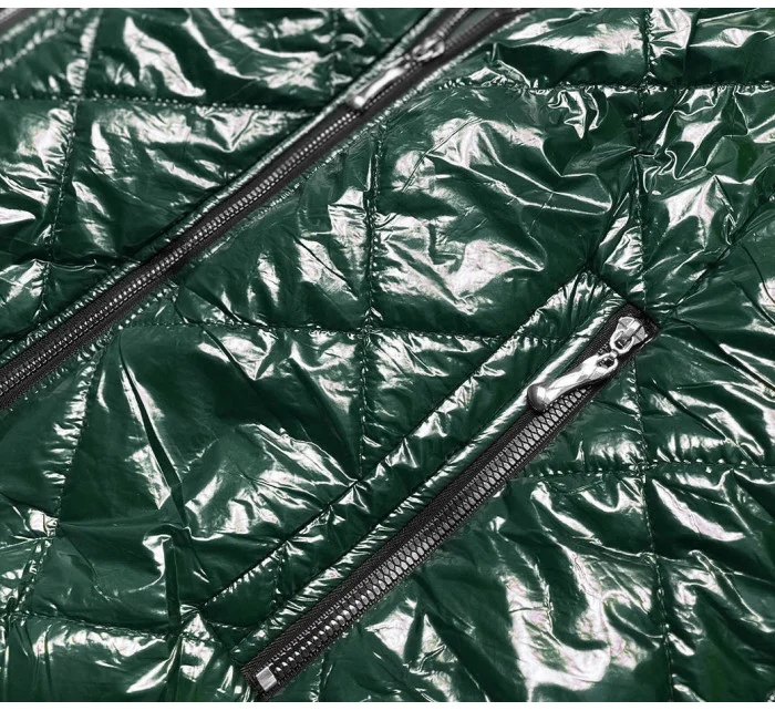 Lesklá dámská bunda v lahvově zelené barvě model 15826810 - S'WEST