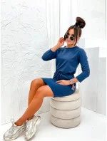 Tmavomodré dámske pletené šaty (700)