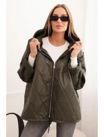 Dámska prešívaná bunda s kapucňou khaki