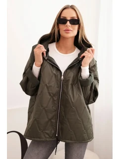 Dámska prešívaná bunda s kapucňou khaki