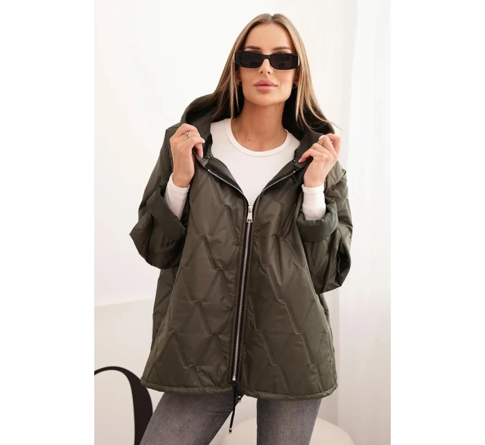 Dámska prešívaná bunda s kapucňou khaki