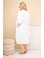 Dámska bavlnená sukňa s vyhrnutými rukávmi a vreckami v bielej farbe