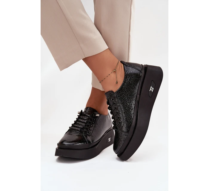 Skórzane Lakierowane Półbuty Damskie Na Platformie Artiker 57C2041 Czarne