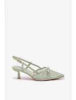 Krajkové dámské sandály na podpatku s mašlí zelené Maribelle