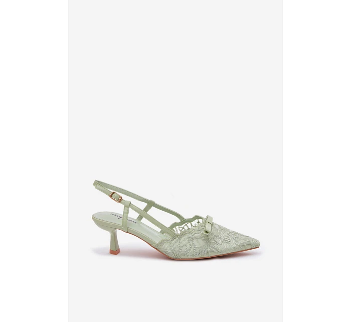 Krajkové dámské sandály na podpatku s mašlí zelené Maribelle