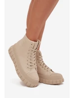 Dámske zateplené tenisky na platforme z ECO kože Big Star - béžové Dámske zateplené tenisky na platforme z ECO kože Big Star - béžové