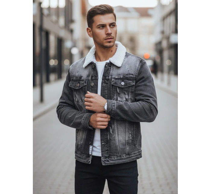 Pánská zateplená džínová bunda s ovčí kůží černá Dstreet model 21995199 - FashionStreet