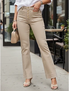 Jeansy damskie wide leg z wysokim stanem beżowe model 22102019 - FashionStreet