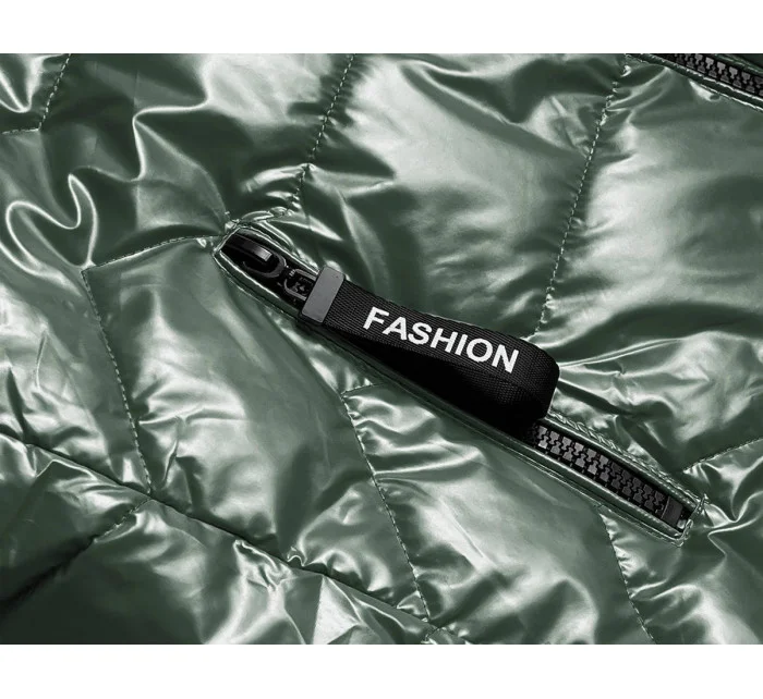 Lesklá zelená dámska vesta s kapucňou (B8019-10)