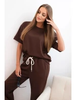 Dámsky viskózový set s krátkym rukávom a nohavicami hnedý