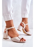 Skórzane Sandały Na Obcasie Beżowe Lorisa