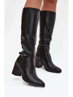 Dámské kozačky zateplené na klínku s přezkou  černé model 21712769 - SERGIO LEONE