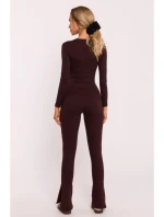 M816 Rebrované legíny s rozdelenou nohavicou - hnedé M816 Rebrované legíny s rozdelenou nohavicou - hnedé