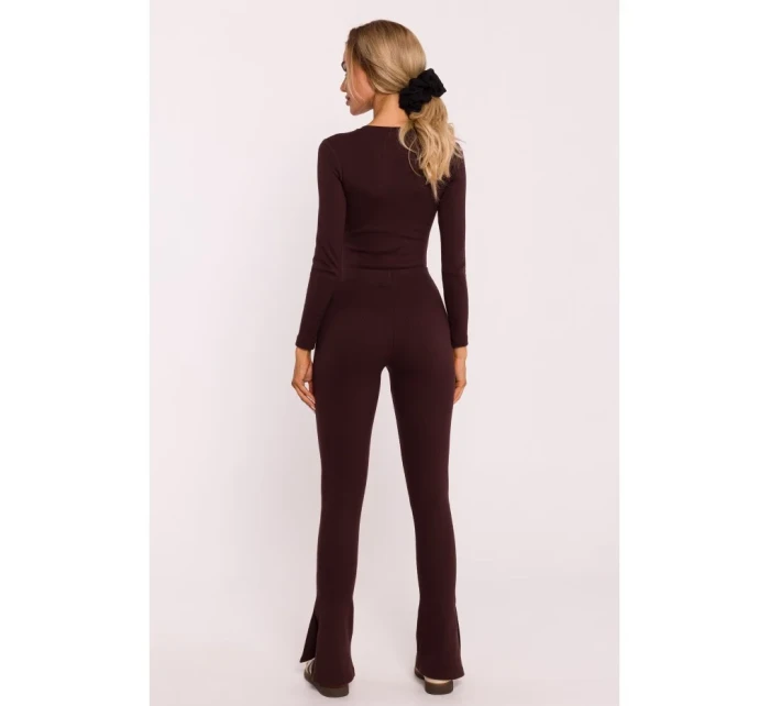 M816 Rebrované legíny s rozdelenou nohavicou - hnedé M816 Rebrované legíny s rozdelenou nohavicou - hnedé