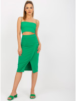 Základná zelená ceruzková sukňa s rozparkom
