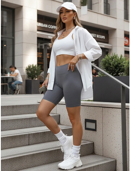 Dámske cyklistické šortky s vysokým pásom modré FashionStreet SY0581 Dámske cyklistické šortky s vysokým pásom modré FashionStreet SY0581