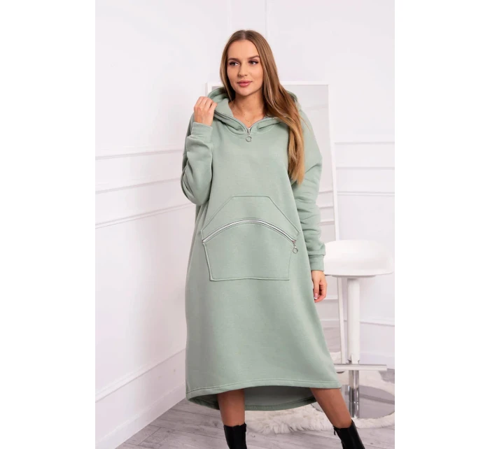 Zateplené šaty s kapucí tmavě mátové Zateplené šaty s kapucí tmavě mátové