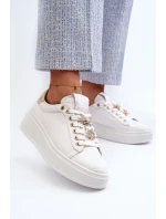 Dámské kožené tenisky na platformě s ozdobnými D&A Bílé model 21660251 - S.Barski