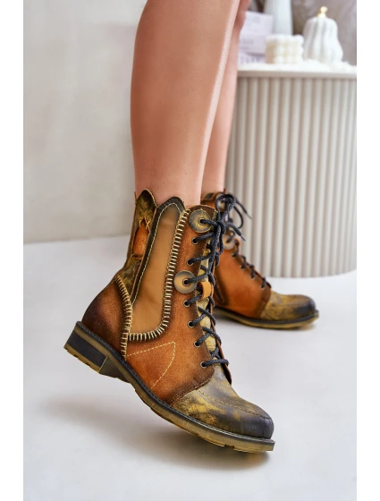 Dámské Kožené Boty Na Plochém Podpatku model 21677259 Žluté - Maciejka