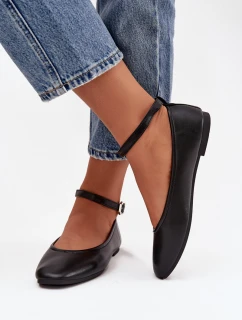 Dámské baleríny s páskem a přezkou Černé Janelor