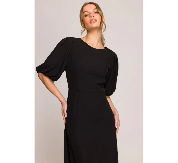 S399 Šaty s puzdrovými rukávmi - čierne