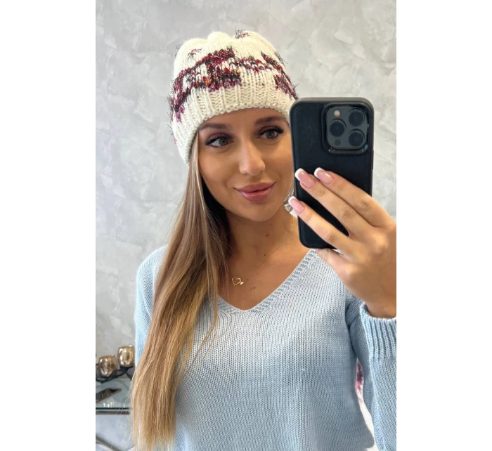 Dámska čiapka Otylia K387 ecru+bordeaux Dámska čiapka Otylia K387 ecru+bordeaux