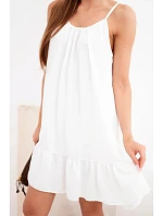 Dámske viskózové šaty bez ramienok s volánom a viazankou biele