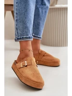 Damskie Klapki Chodaki Na Platformie Ze Złotą Klamrą Camel Terilaina Damskie Klapki Chodaki Na Platformie Ze Złotą Klamrą Camel Terilaina