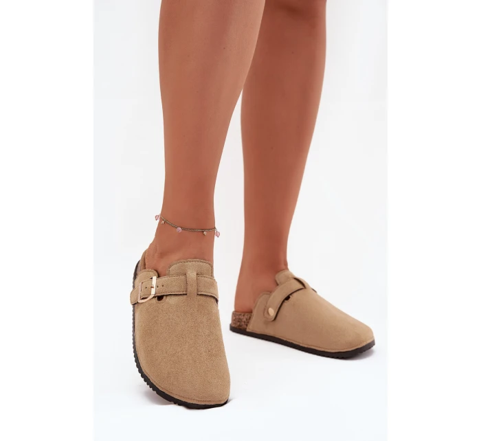 Klapki Chodaki Damskie Na Korkowej Platformie Ze Złotą Klamrą Big Star SS274738 Beżowe Klapki Chodaki Damskie Na Korkowej Platformie Ze Złotą Klamrą Big Star SS274738 Beżowe