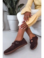 Kožené semišové dámské polobotky s pásky model 21937586 čokoládové - Zazoo