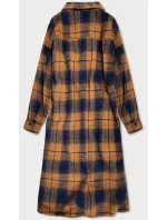 Hnedo-tmavo modrý dámsky károvaný košeľový kabát (8424)