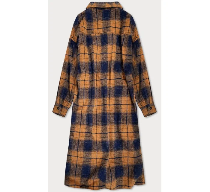 Hnedo-tmavo modrý dámsky károvaný košeľový kabát (8424)