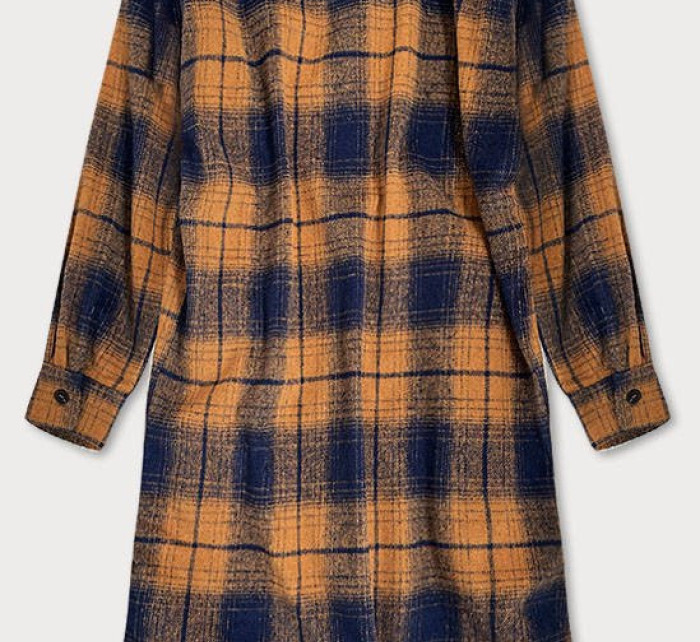 Hnedo-tmavo modrý dámsky károvaný košeľový kabát (8424)