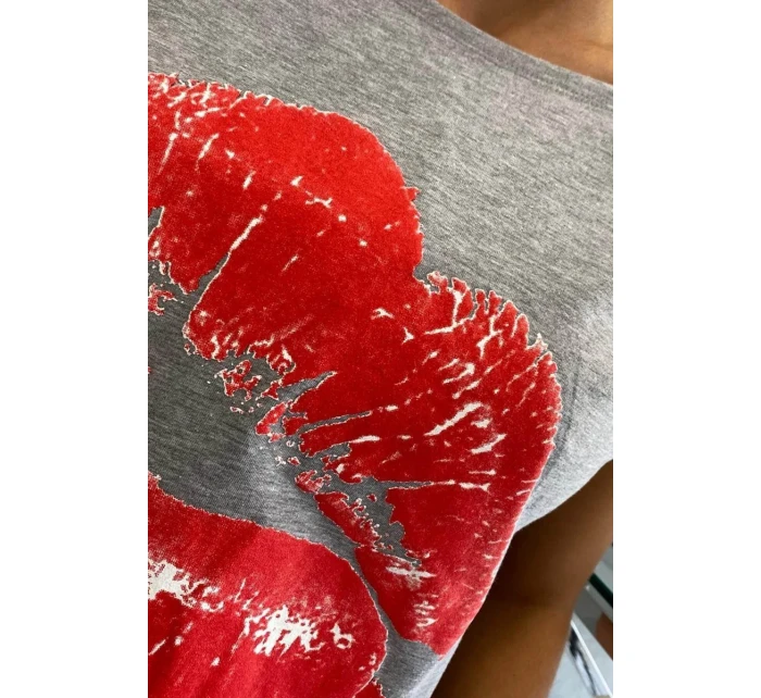 Blúzka s potlačou pier šedá Blúzka s potlačou pier šedá