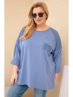 Dámská mikina Plus Size bavlněná s potiskem džínová modrá